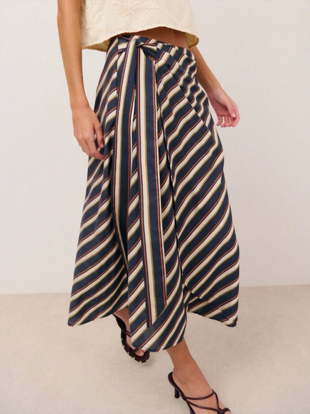 Multicolor Casual Women's Striped Wrap Midi Skirt